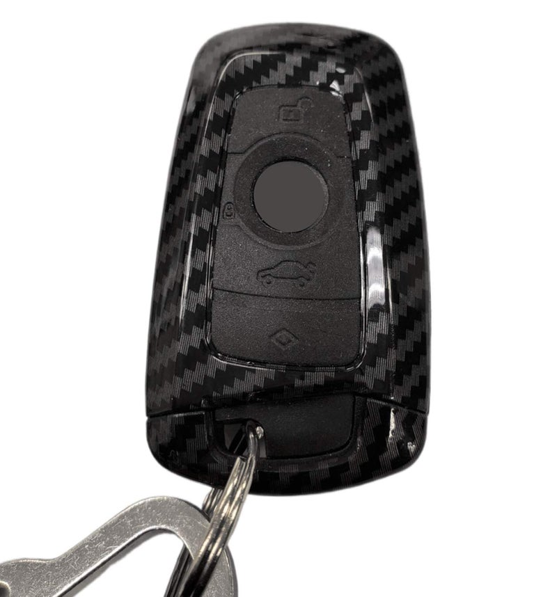iJDMTOY Carbon Fiber Pattern Smart Key Fob Shell w/Black Silicone Key Button Skin Compatible with BMW 2 3 4 5 6 7 Series X1 X2 X3 X4 (Fit Most Fxx Chassis) - Image 5